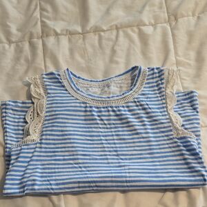 Lilly Pulitzer Blue and White Striped Tee with Lace Accents
